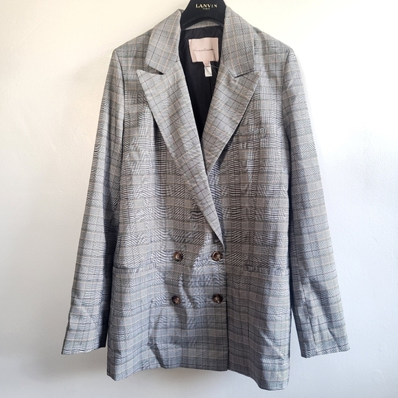 New Anthropologie Hutch Classic Longline Double Breasted Plaid Maize Blazer Sz M - Picture 12 of 17